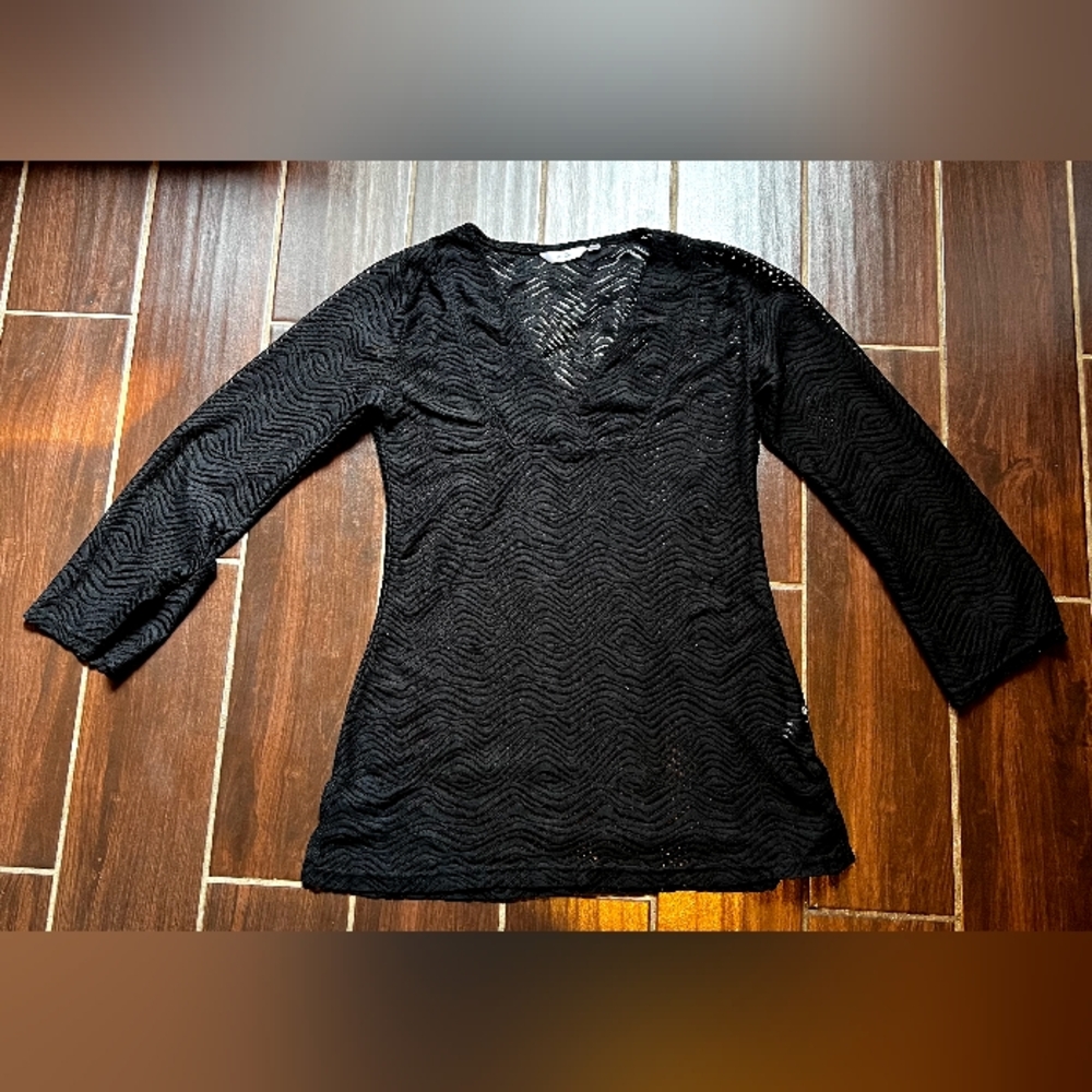 La Vie en Rose Aqua black wave pattern  tunic size S